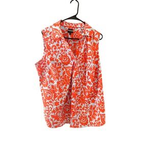Talbots Plus Womens 16W Orange White Paisley Sleeveless Non-Iron Button Down Top